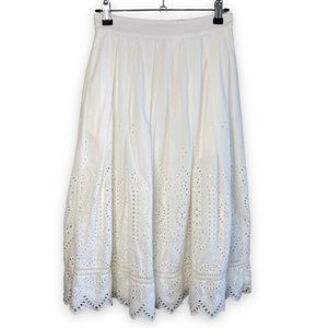 French Connection - White Cotton Eyelet Midi Skirt - Size 0